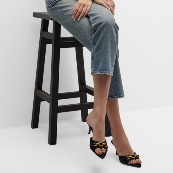 NWT$1050 Saint Laurent YSL Logo Maillon Gippy Chain Heel Slide Sandal Mule Sz 37 - Picture 3 of 17